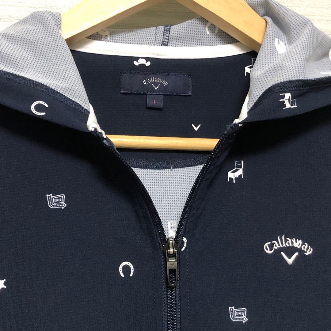 【美品】Callaway レディースゴルフウィンドブレーカー L ネイビー 総柄