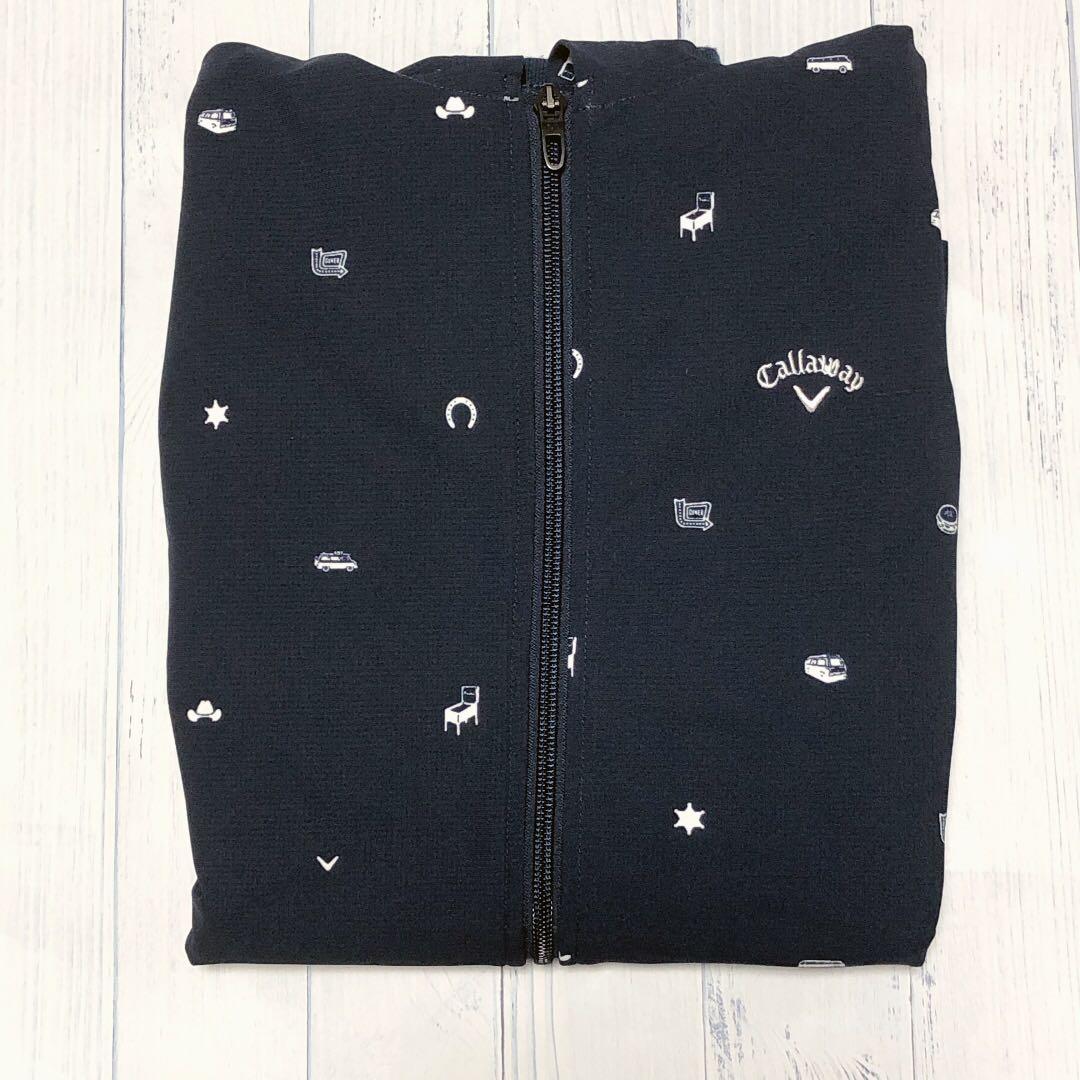 【美品】Callaway レディースゴルフウィンドブレーカー L ネイビー 総柄
