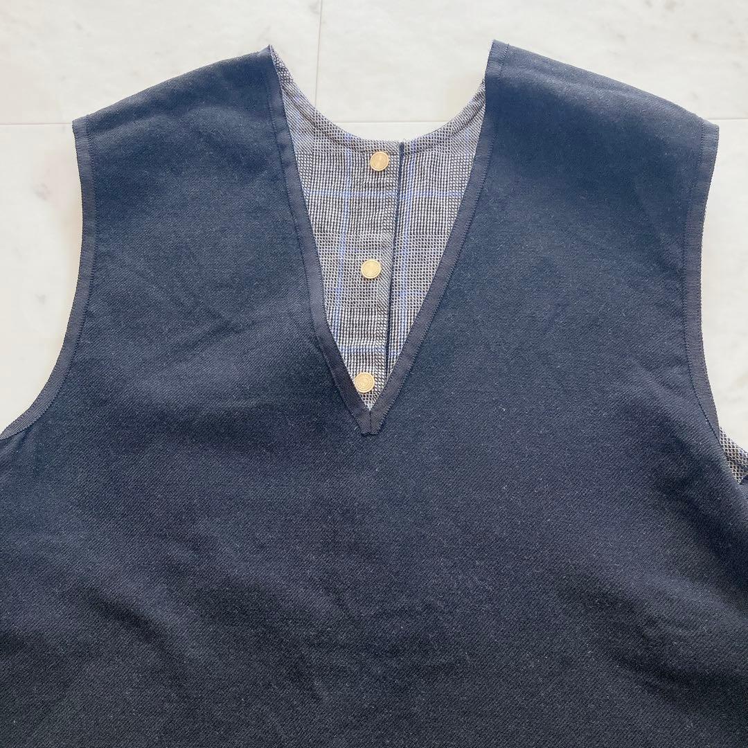 トゥモローランド　ウールシルクブロックトゥース 4-wayジレ　ブラックミックス