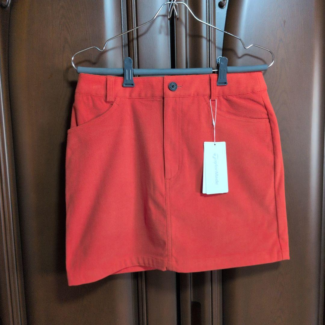 テーラーメイド:レディース:Lサイズ:ストレッチ　コーデュロイ　スカート:朱色
