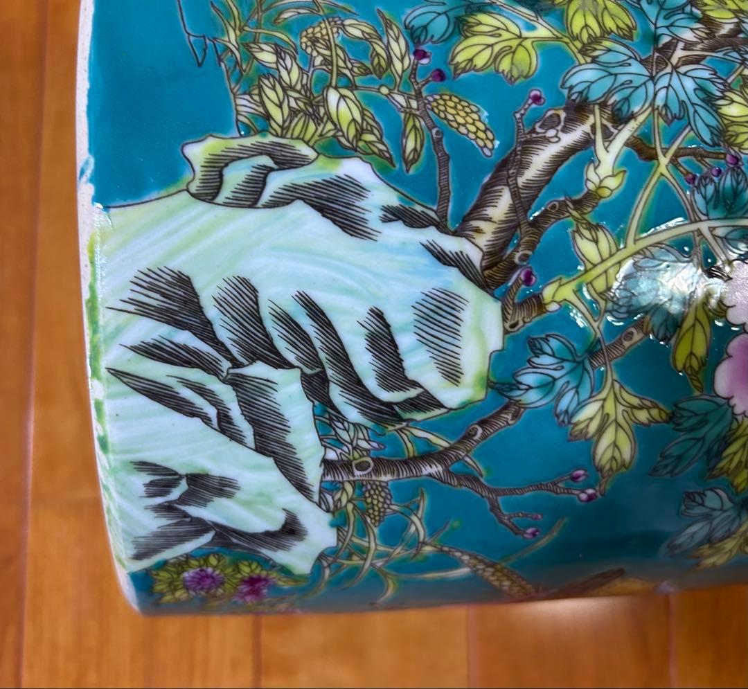 中国古美術/清時代大雅斋緑釉花鳥花卉文筆入【永慶長春】在銘