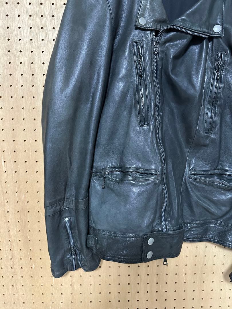 BLUE WORK ラムレザーダブルライダースジャケット ブルーワーク