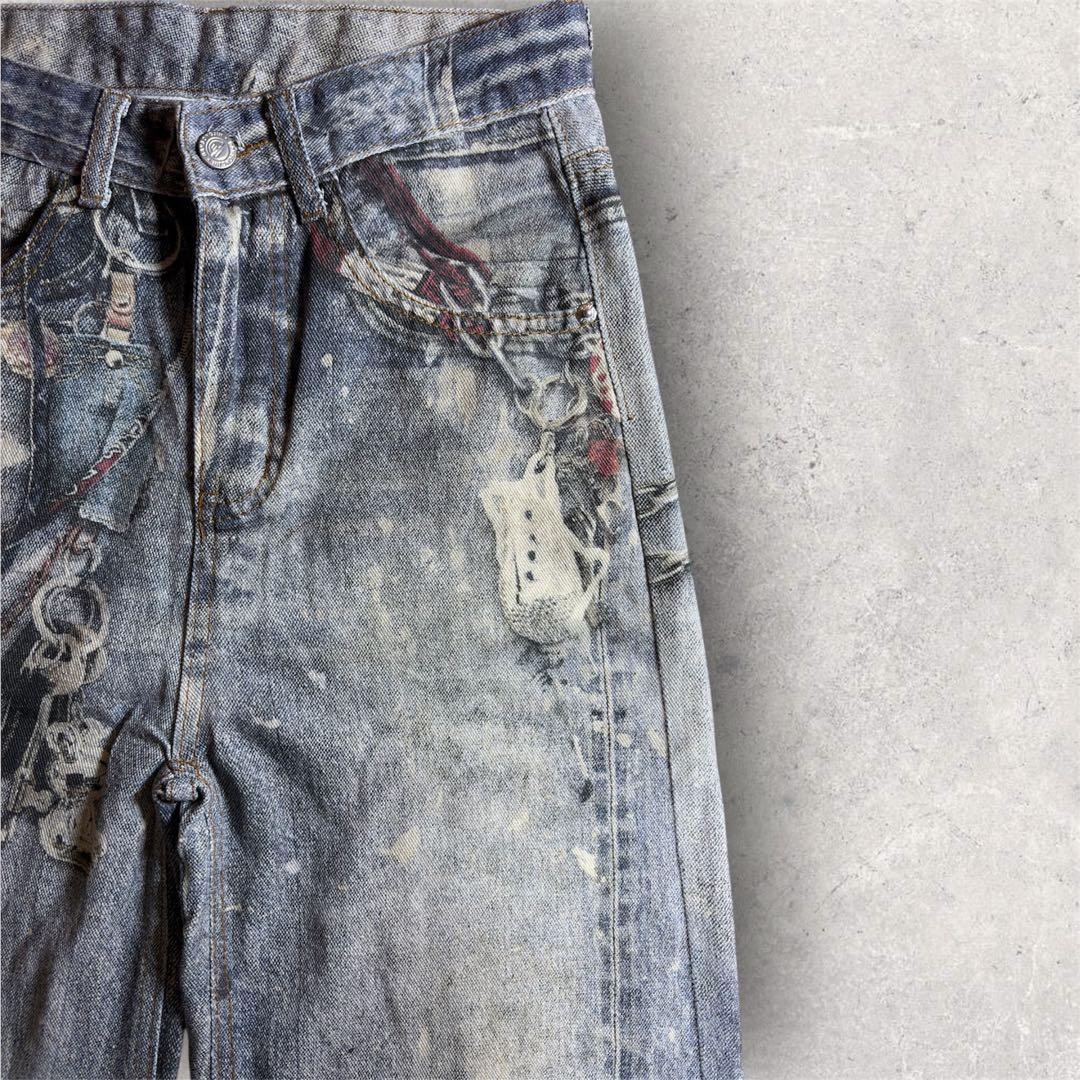 BANSONGJIN「男女兼用」トロンプルイユ バギー デニム 春 夏 Y2K