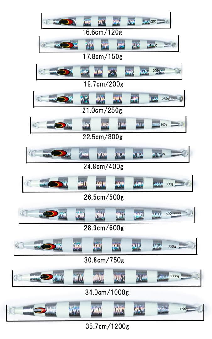 12月31日まで破格！メタルジグ1200ｇ35.7ｃｍ 7色7本セット　送料無料