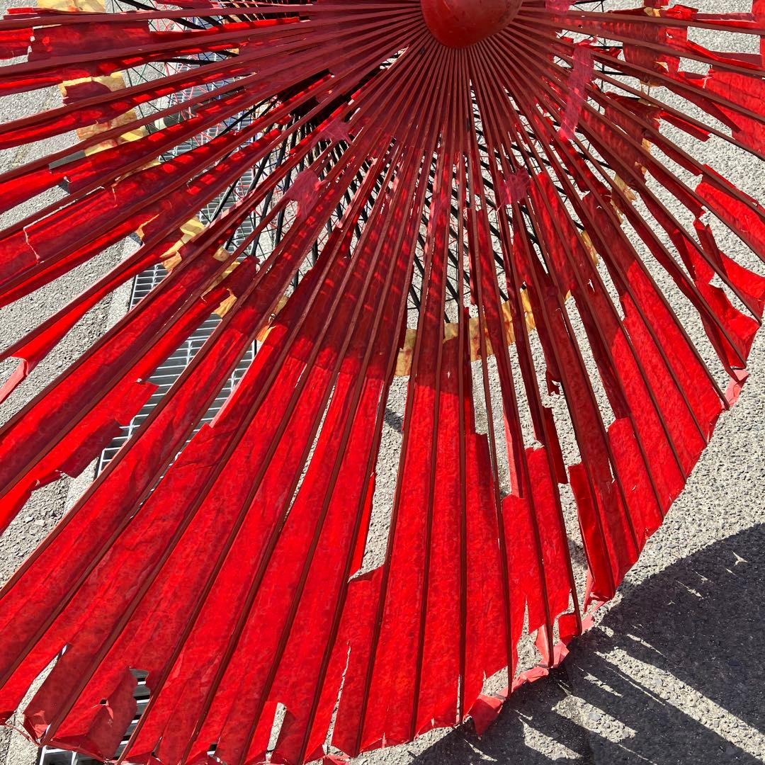 B-2 骨董 時代物 和傘 野点傘 赤 漆塗り 撮影小道具 インテリア 和雑貨