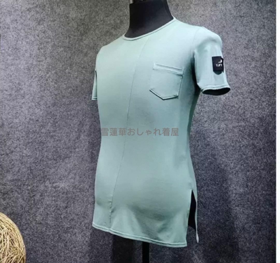 メンズ用ダンス服　ラテンダンストップス　メンズTシャツ　両脇スリット　ポケット