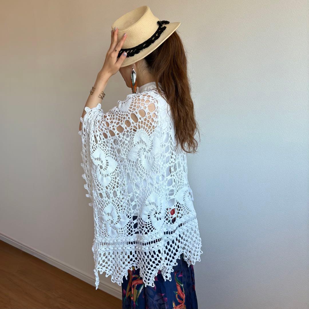 Vintage ヴィンテージ クロス リメイク トップス かぎ編み レース