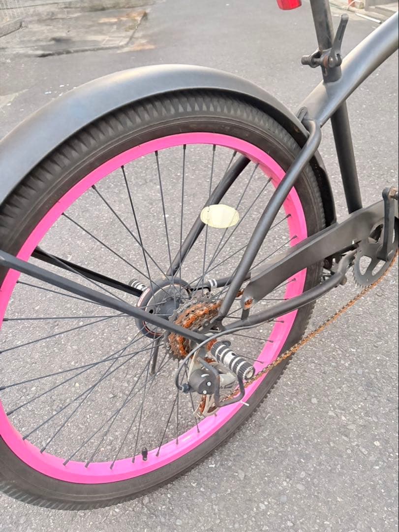 ビーチクルーザー 自転車 ブラック/ピンク 26インチ