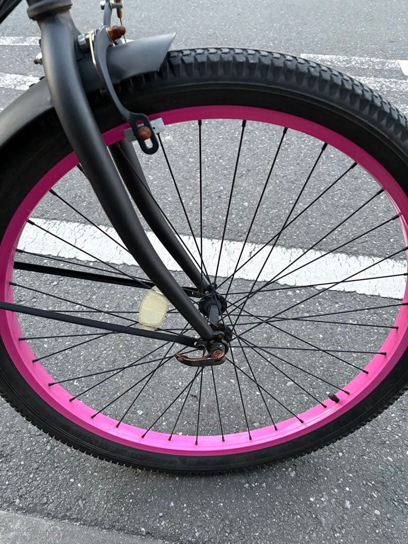 ビーチクルーザー 自転車 ブラック/ピンク 26インチ