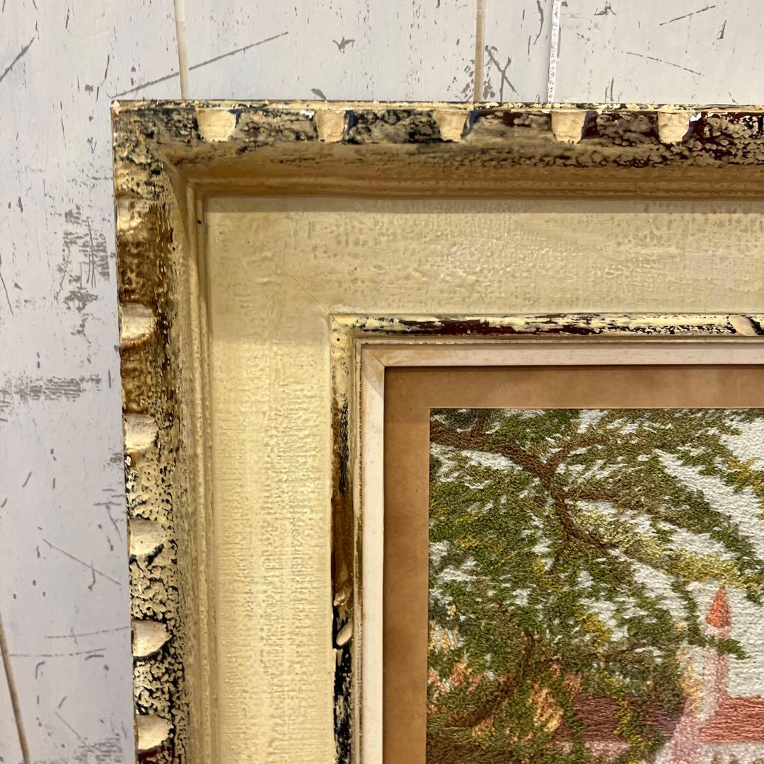 アンティーク 刺繍 絵画 アート 風景画 白鳥 湖 湖畔 壁掛け 壁飾り 額装