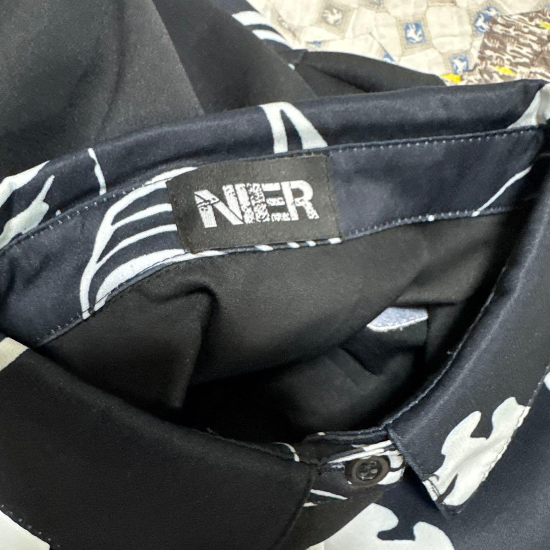 NieR 着物風袖ブロッキングシャツ － 黒蝶　バタフライ　刺繍