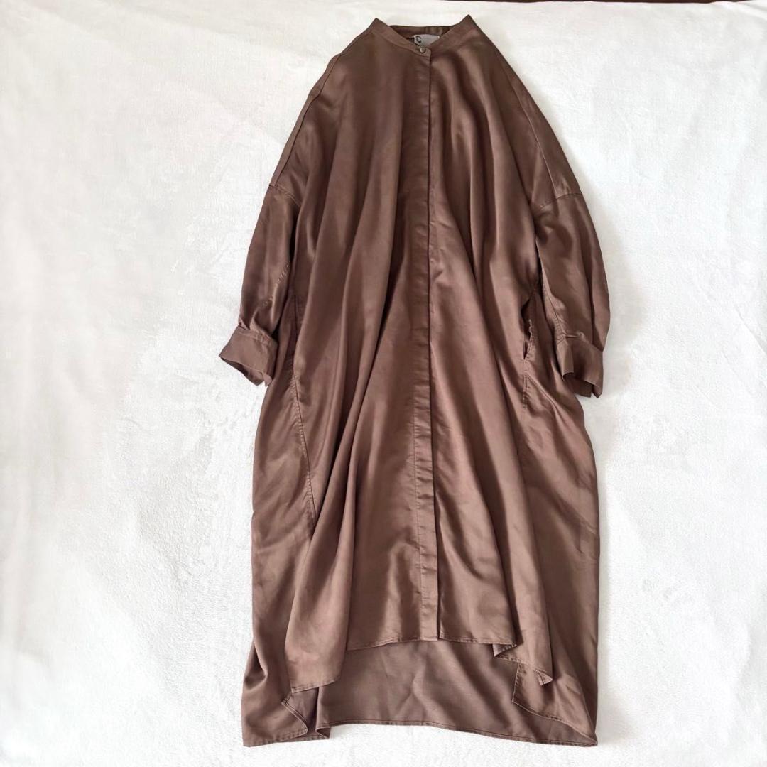 Chaos　テットラチネシャツワンピース　ブラウン　カオス　ロング　長袖　リネン