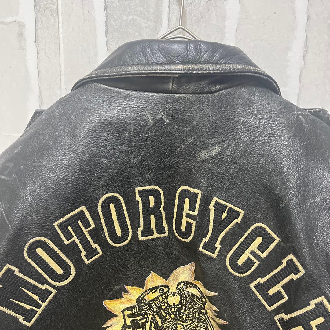 PAZZO パッゾ レザー ダブルライダースジャケット 牛革 ワッペン 短丈