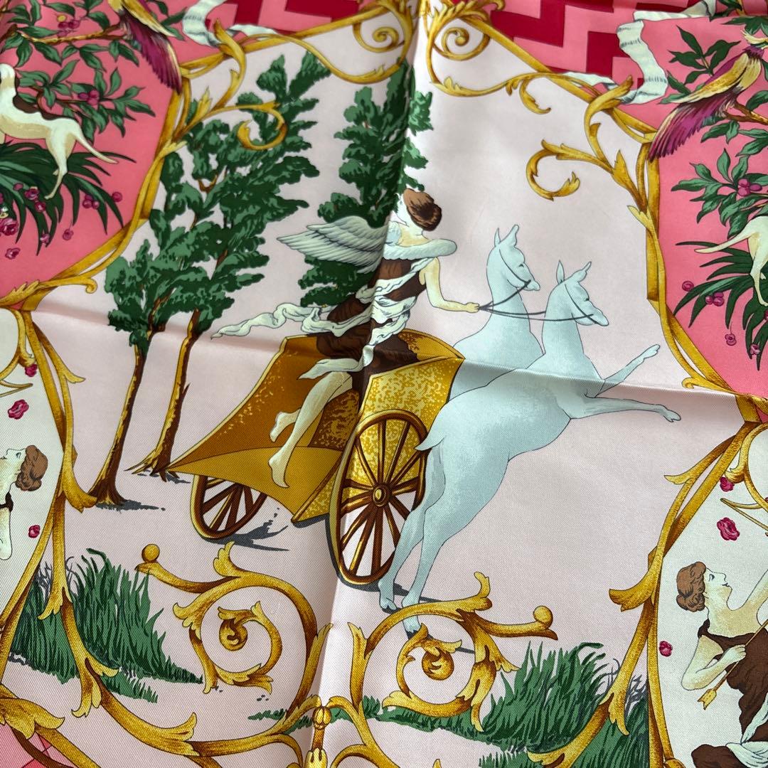 ROPE シルク　スカーフ　天使　動物　ロペ　絹　SILK ピンク系