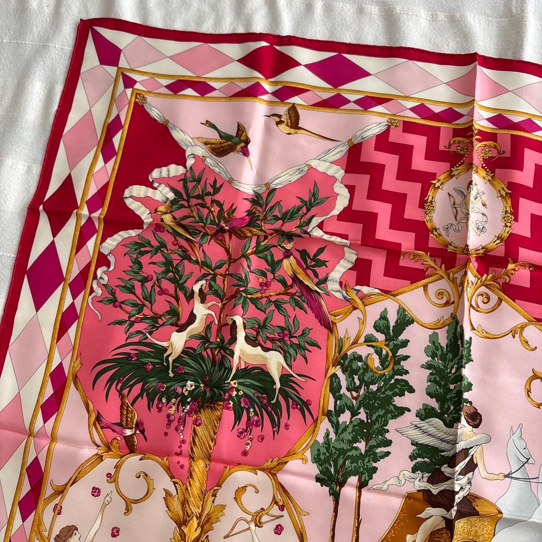 ROPE シルク　スカーフ　天使　動物　ロペ　絹　SILK ピンク系