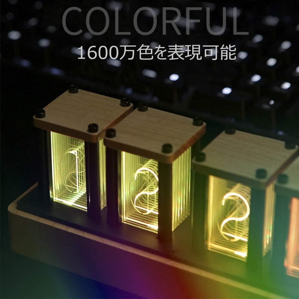 ニキシー管 風置き時計 レトロ 木製  LED デジタル時計 インテリア B