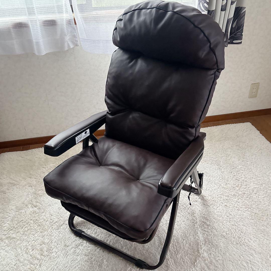イタリア製】折り畳み　可能　リクライニングチェア　ワインレッド　レザー