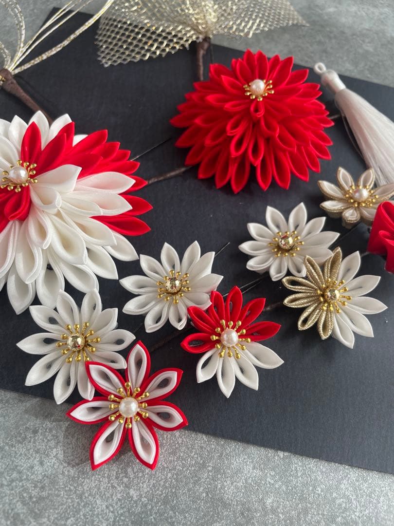 赤白髪飾り　和装髪飾り　振袖髪飾り　髪飾りセット