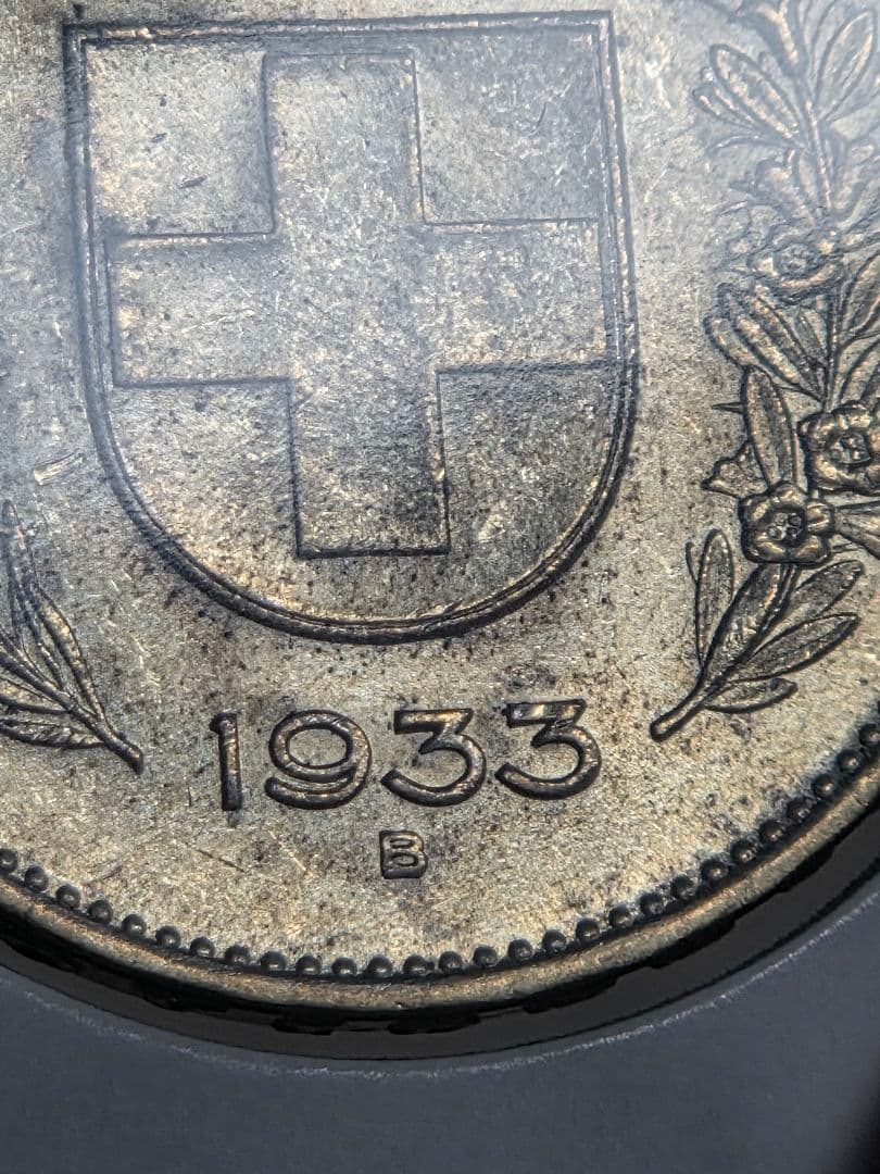 (初期年号)スイス連邦　農夫像　5フラン銀貨　1933 B
