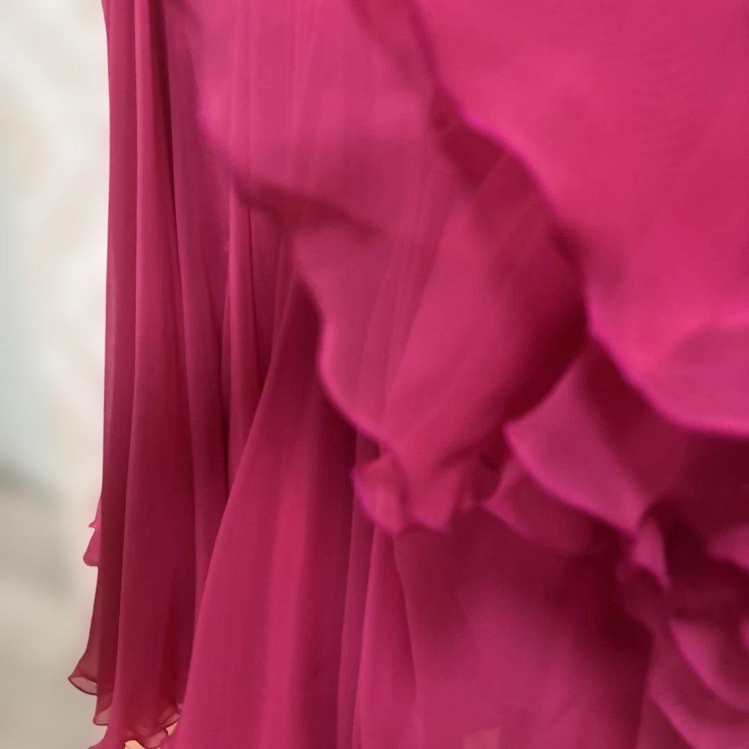 ワインレッド 長袖ドレス ビーズ刺繍