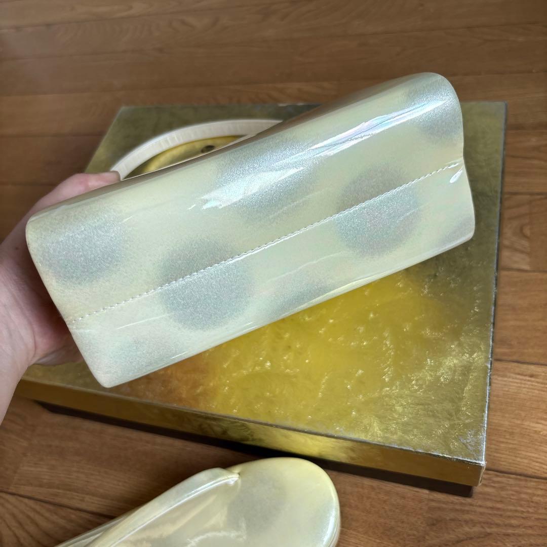 東京金鷲本舗　キンワシ印　クリーム色ドット柄バッグと草履セット