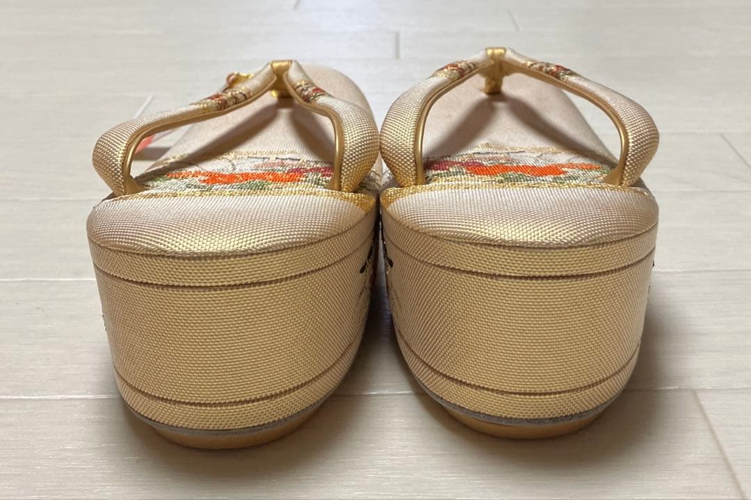 《未使用》佐賀錦　草履バッグセット　花ぎおん　ゴールド