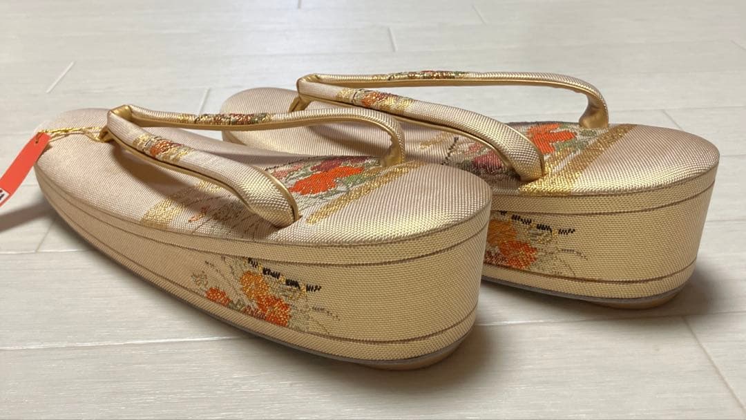 《未使用》佐賀錦　草履バッグセット　花ぎおん　ゴールド