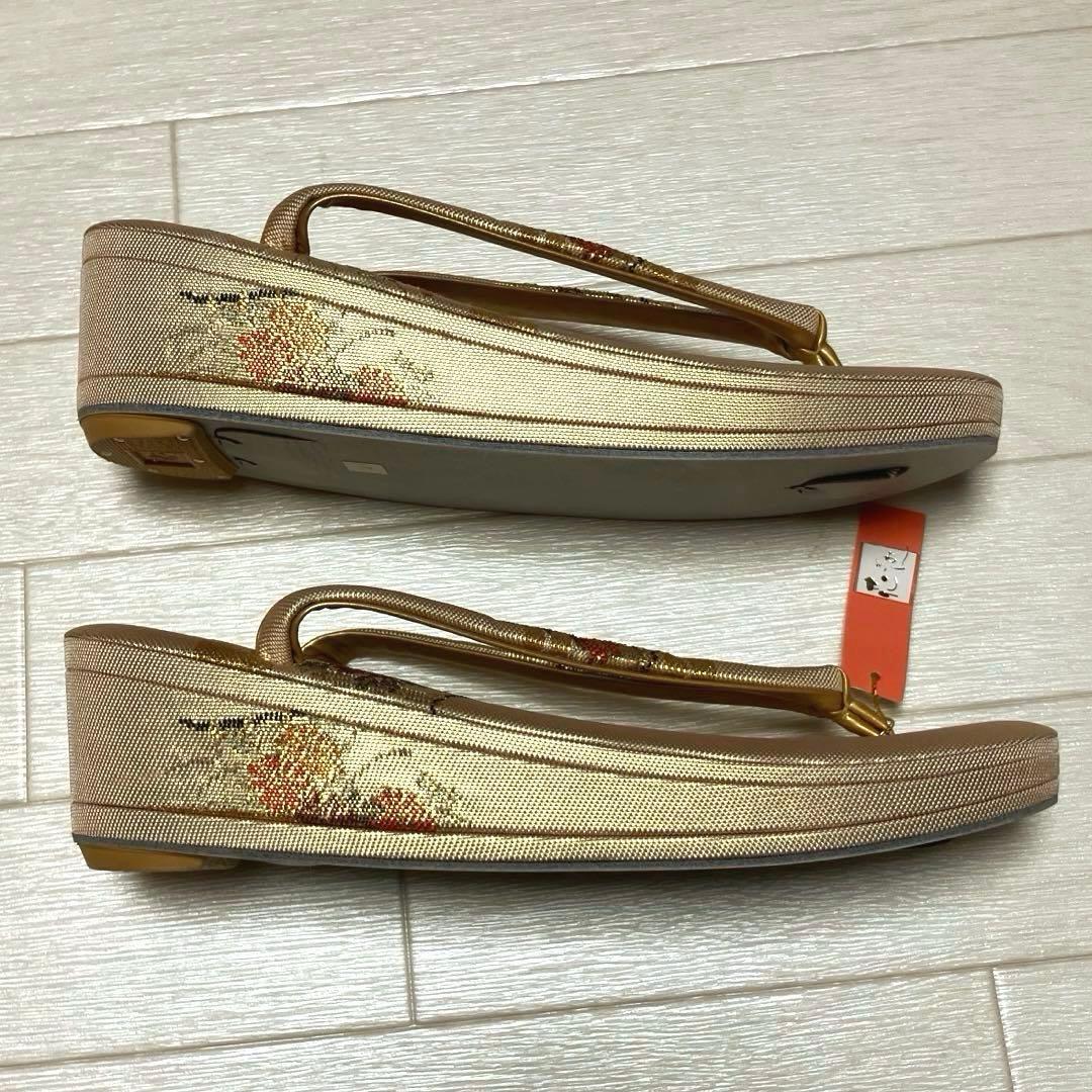 《未使用》佐賀錦　草履バッグセット　花ぎおん　ゴールド