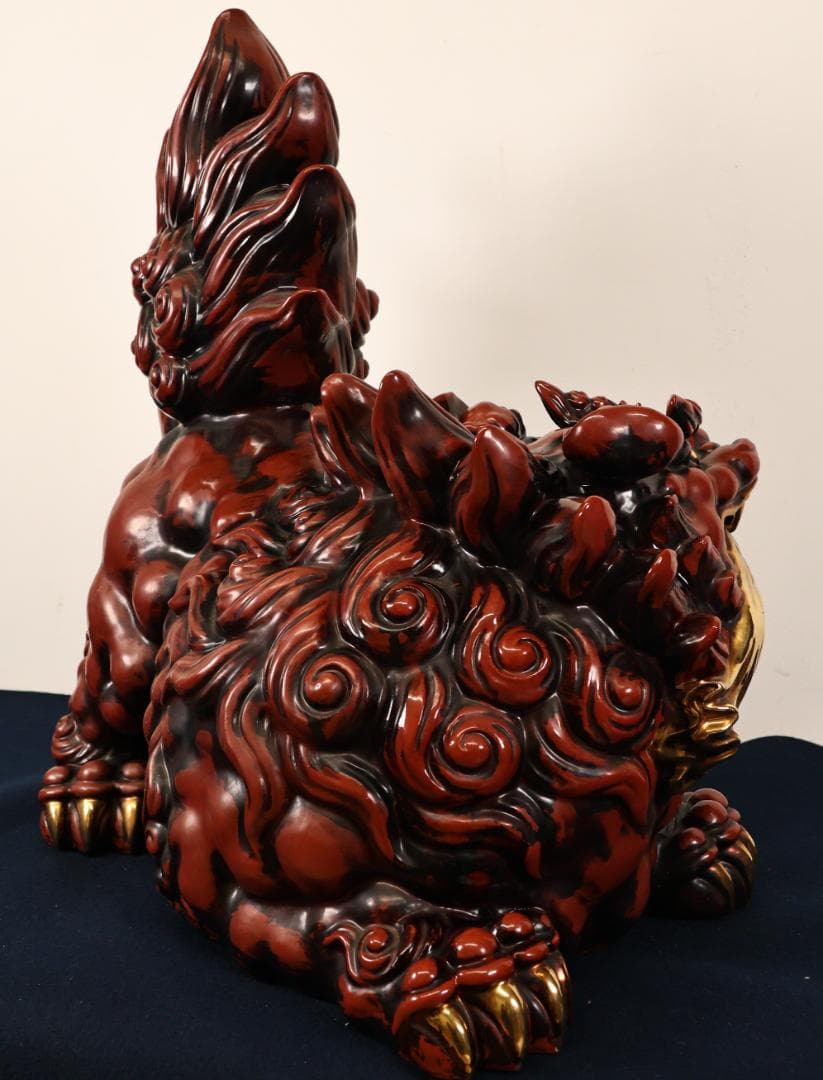Anne　BK482　九谷 八幡窯 須栄義　玉獅子　龍　置物　床飾　高さ5