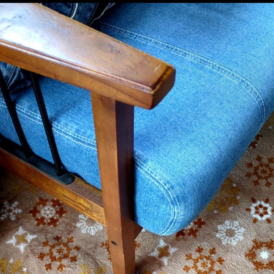 デニムソファー　木目　ヴィンテージ　おしゃれ