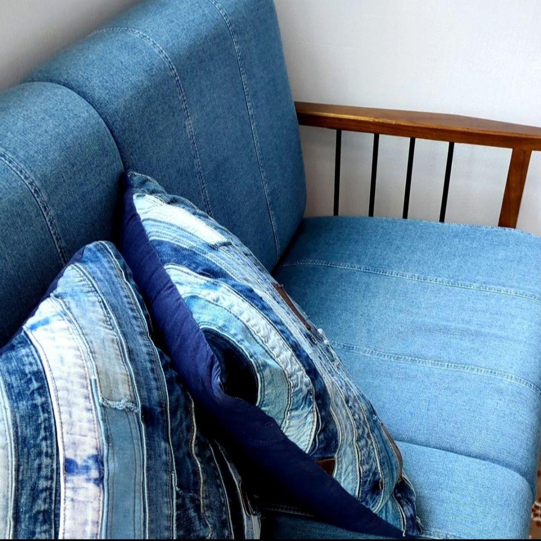 デニムソファー　木目　ヴィンテージ　おしゃれ