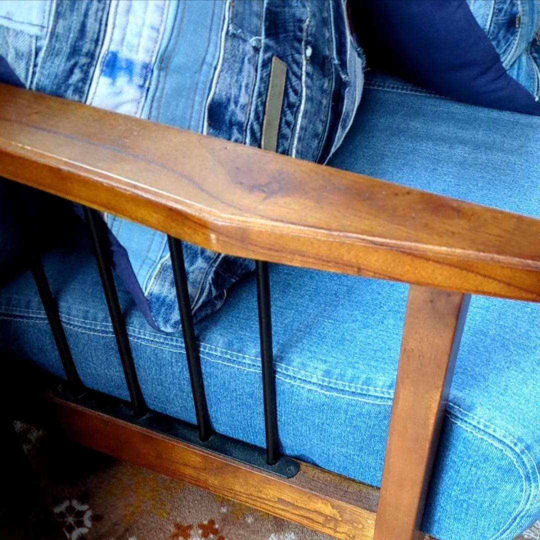 デニムソファー　木目　ヴィンテージ　おしゃれ