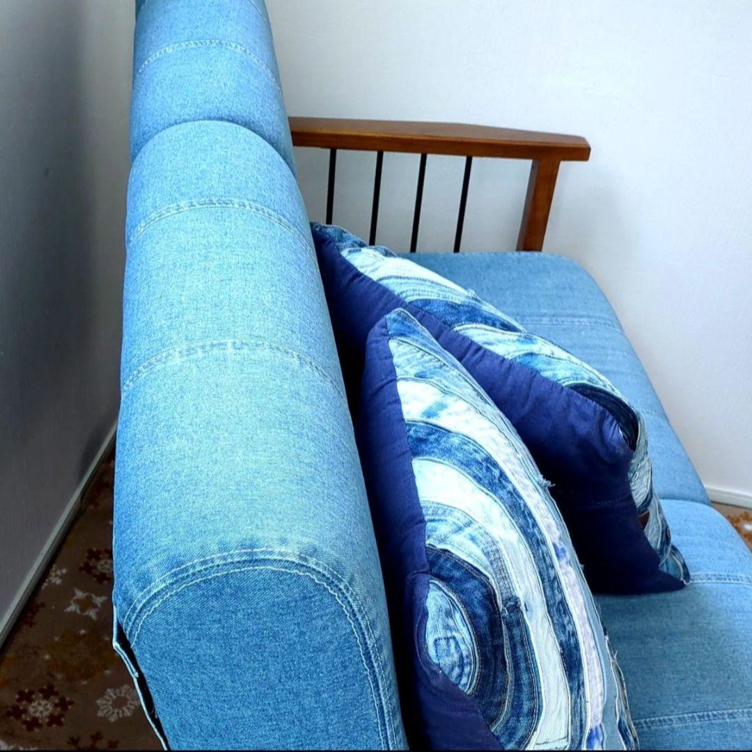 デニムソファー　木目　ヴィンテージ　おしゃれ