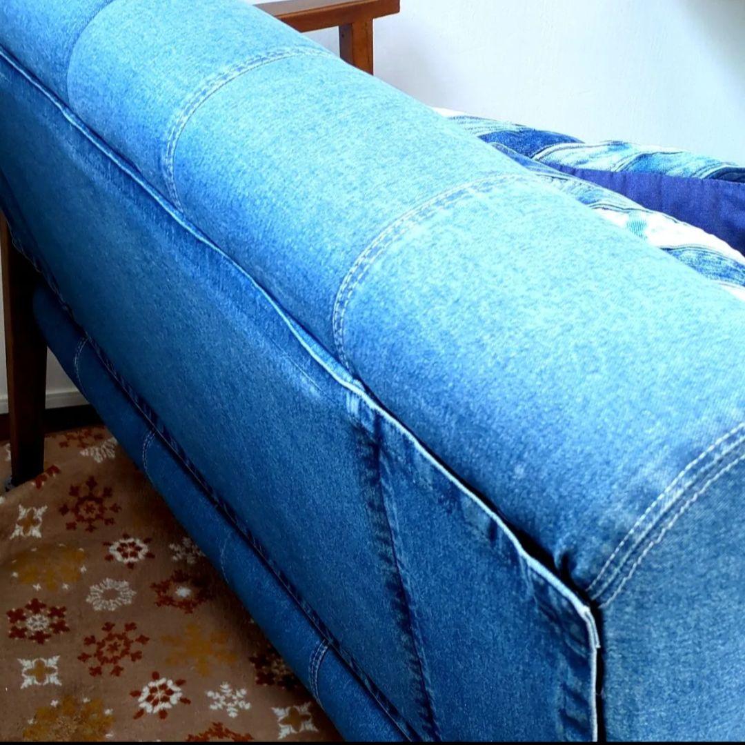 デニムソファー　木目　ヴィンテージ　おしゃれ