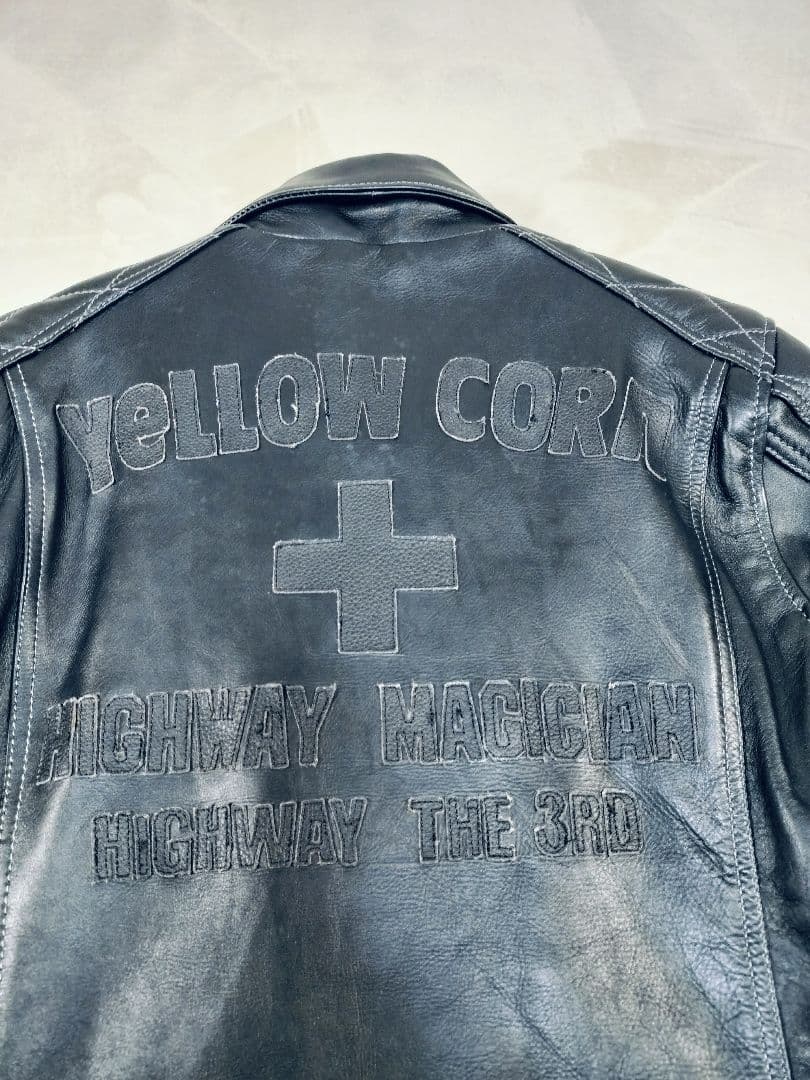 【良品】YELLOW CORN カウレザー ダブルライダース 黒 Lサイズ