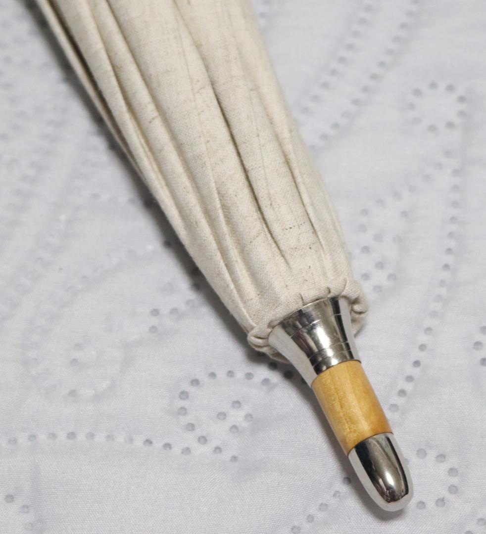 新品【晴雨兼用 長傘】麻綿生地 切替刺繍 木製 雨傘 日傘 UV遮蔽率99％