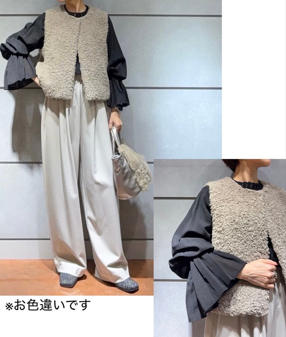 美品 Vin ヴァン ヤマダヤ プードルファーショートベスト アイボリー 9号