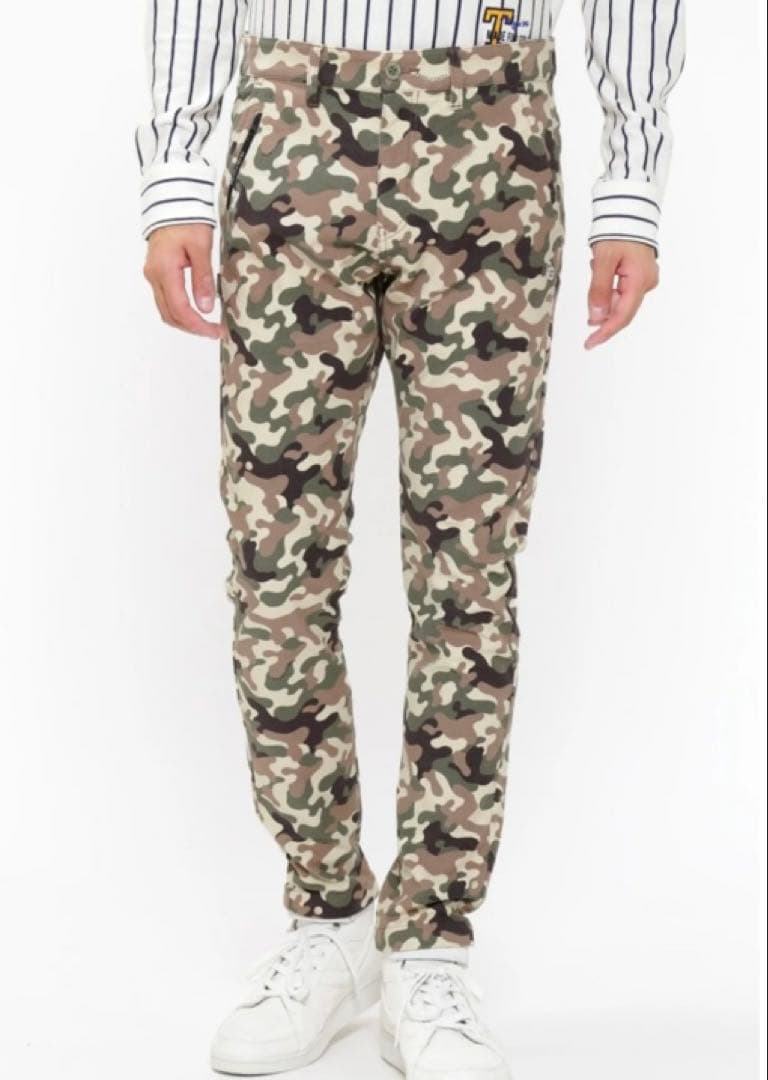 新品 パーリーゲイツ コットンストレッチバーズアイ表起毛パンツ カモ柄(4)M