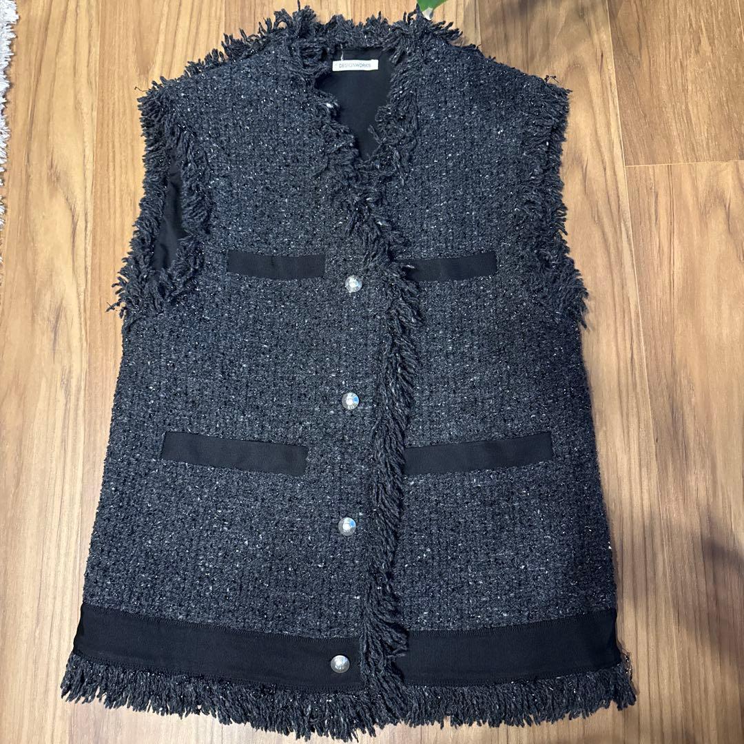 tammy様最終セール！DESIGNWORKS グレー フリンジツイードベスト