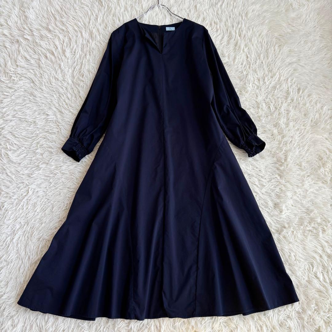 美品 2023SS 大きいサイズ5 組曲Co/Nyブロードワンピース ネイビー