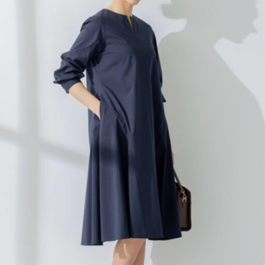 美品 2023SS 大きいサイズ5 組曲Co/Nyブロードワンピース ネイビー