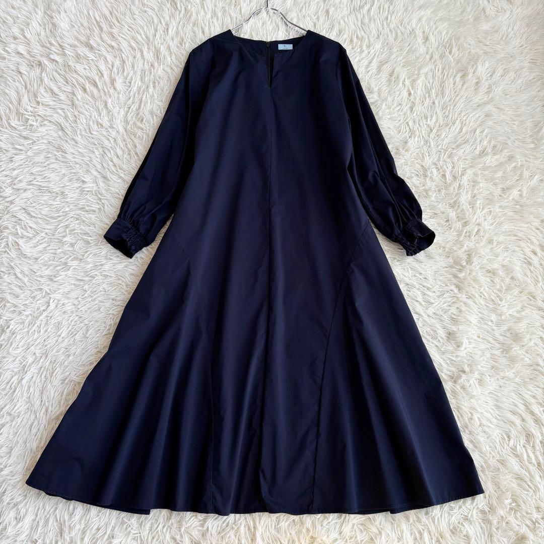 美品 2023SS 大きいサイズ5 組曲Co/Nyブロードワンピース ネイビー