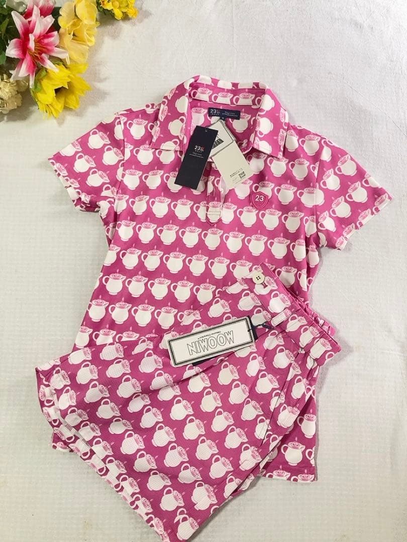 新品ムーミン 23区 コラボ半袖 総柄プリント シャツキュロットパンツ