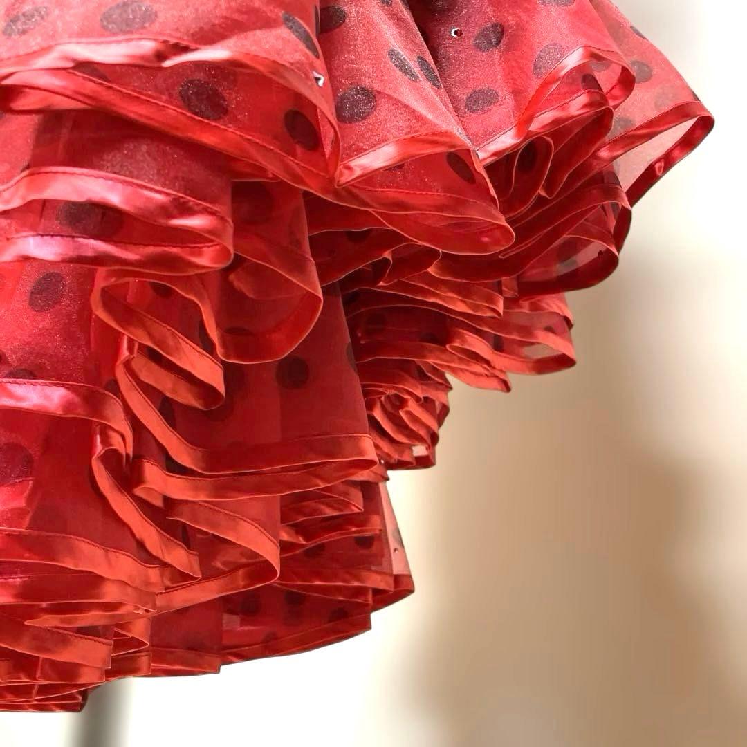 6450★タカダンス★M 赤 黒 水玉 ラテンドレス 社交ダンス