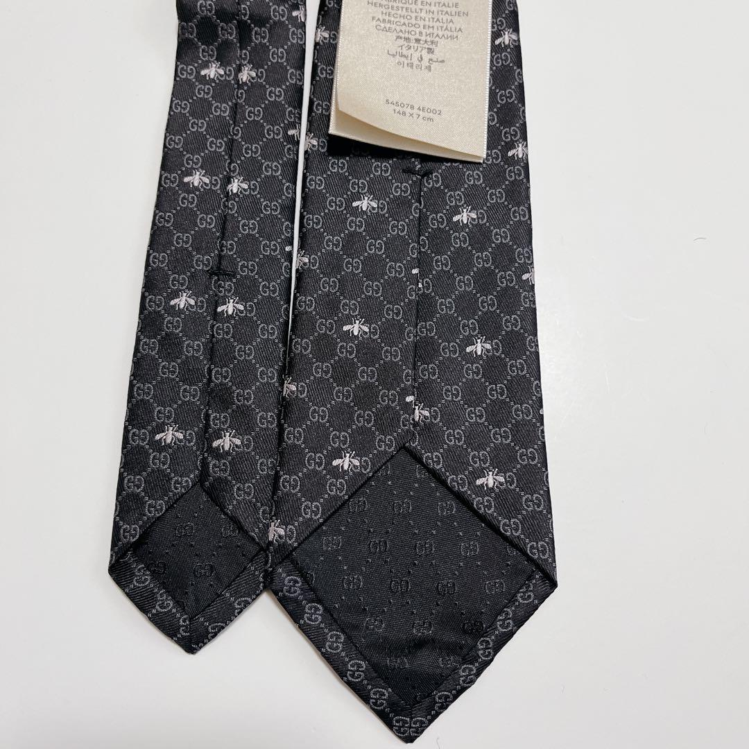 美品 グッチ ネクタイ ハイブランド GG柄 インターロッキング 光沢 希少 黒