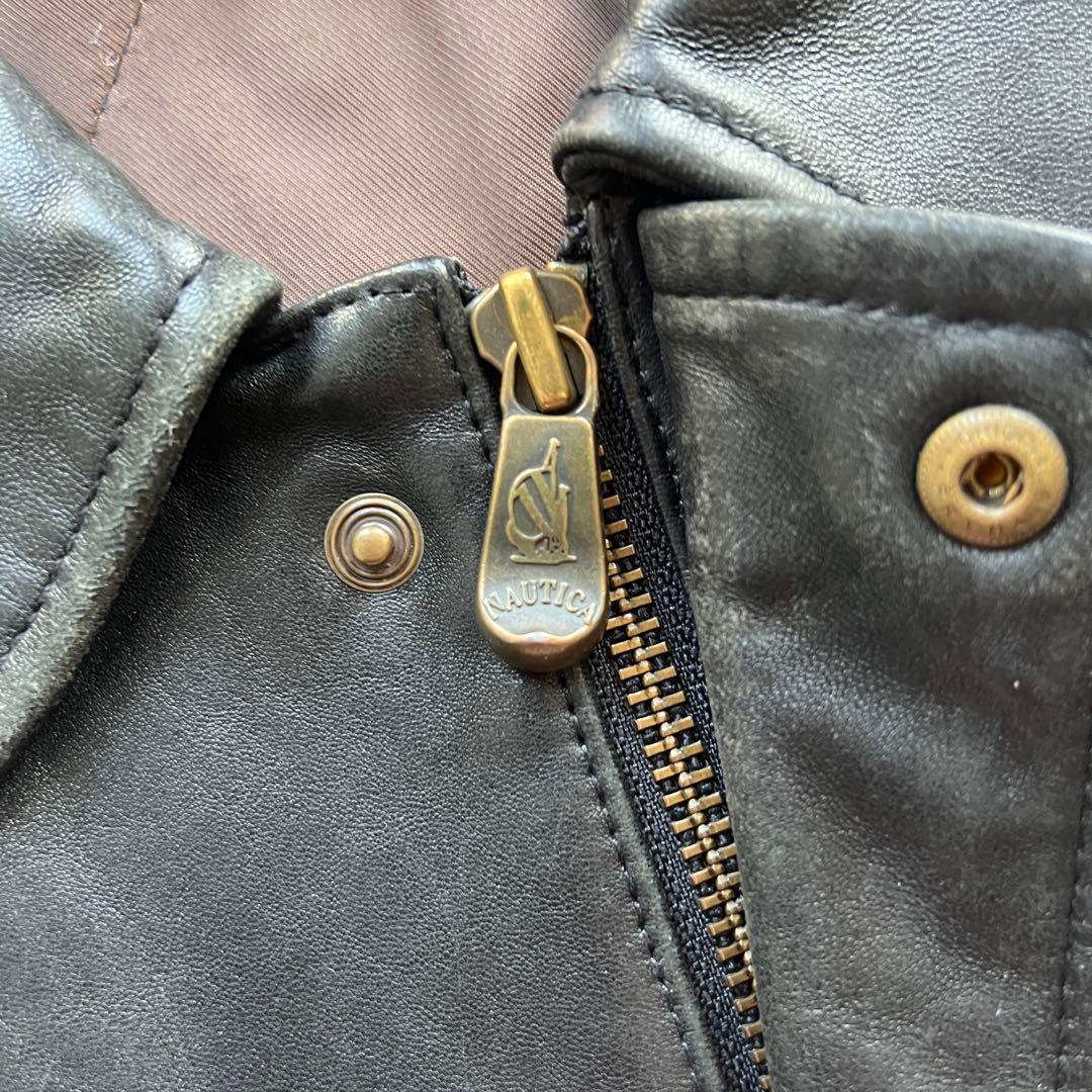 80s- NAUTICA A2 レザージャケット　XL 短丈　海外ストリート