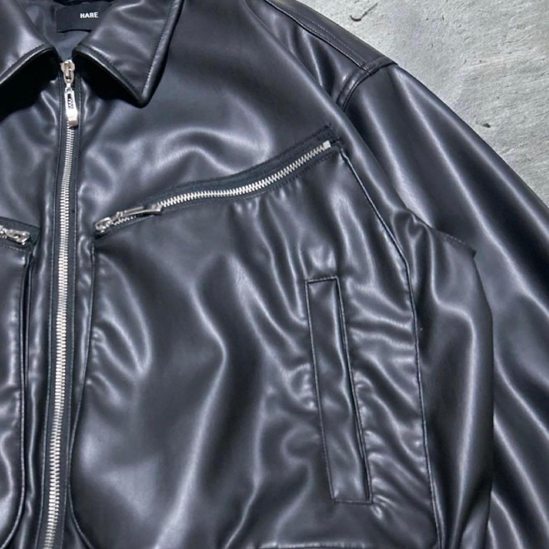 HARE レザーコンパクトブルゾン ダブルジップ レザージャケット ブラック S