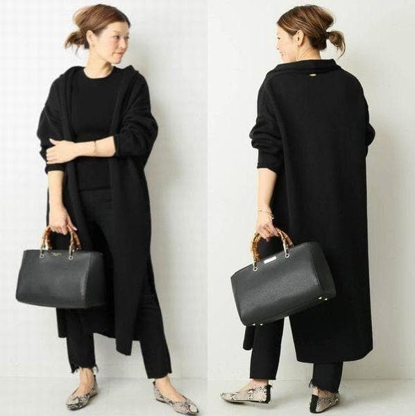 ドゥーズィエムクラス　Twins cotton ニット ロングガウン　ブラック