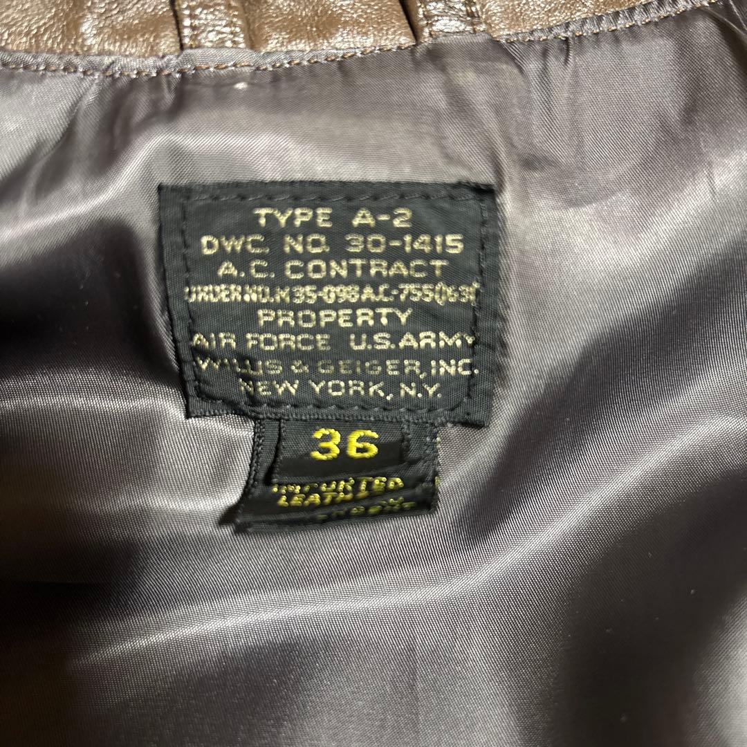 80s' Willis＆ A2 ブラウン フライトジャケット 36