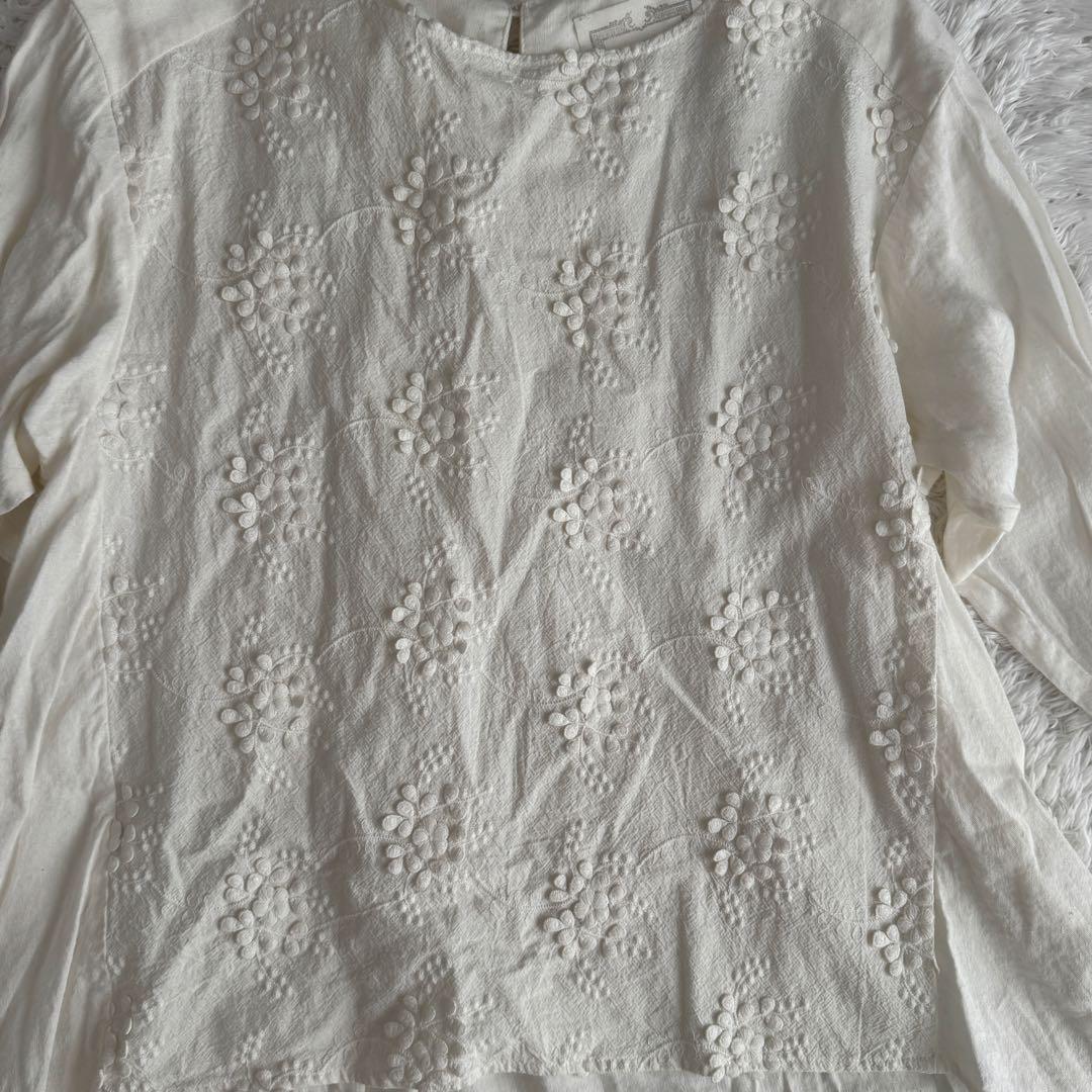 【ビアズリー 】近年☆刺繍フレアブラウス レーヨン コットン ホワイトF